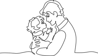 Happy Fathers Day holiday card. Dad hug cute baby.