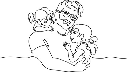 Happy Fathers Day holiday card. Dad happy with his two daughters.
