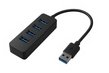 Usb hub providing expanded connectivity, sporting compact black design with transparent casing for versatile workspace and device expansion