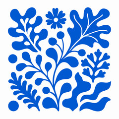 Blue Floral Design Element, Botanical Illustration, Square Pattern