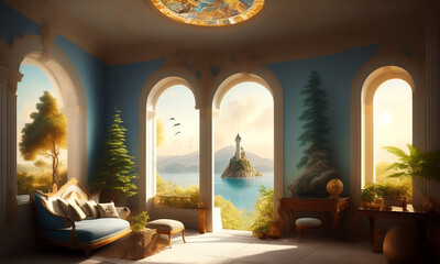Surreal landscape ancient greece analog style. Generative AI	
