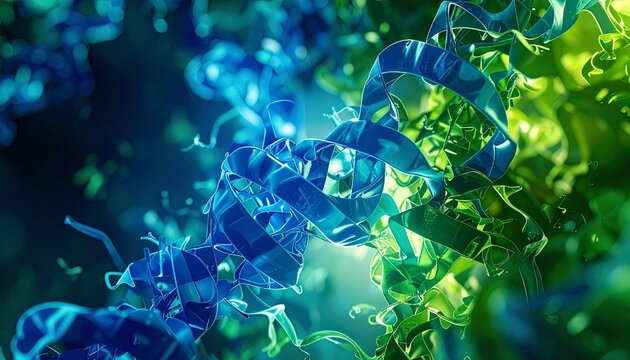 Abstract Protein Structure, Glowing Blue and Green