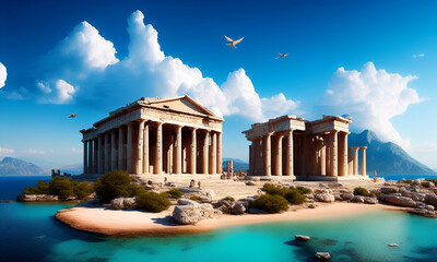 Surreal landscape ancient greece analog style. Generative AI	
