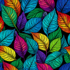 Colorful Abstract Plant Illustration with Rainbow Leaves  