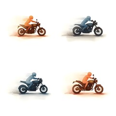 Obraz premium Set of fast Motorbike Icon Motorcycle Sport Speed Vehicle Extreme Bike Transportation Motor Racing Watercolor Illustration