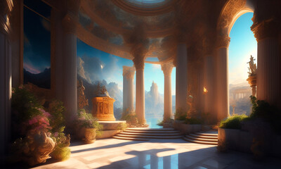 Surreal landscape ancient greece analog style. Generative AI	
