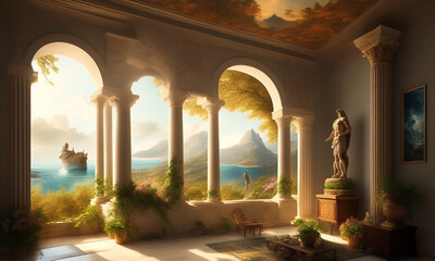 Surreal landscape ancient greece analog style. Generative AI	
