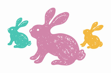 Three Pastel Easter Bunnies Illustration