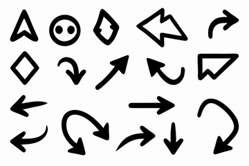 Hand-drawn Arrow Icons: Set of Black Doodle Arrows