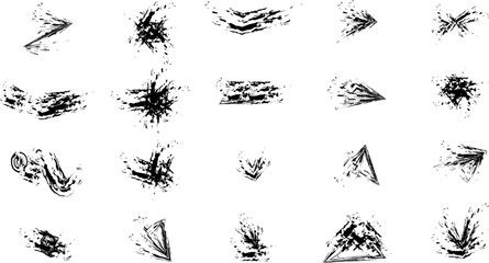 A sharp, rough brush vector set in black and white, featuring dynamic strokes, paint splashes, and distressed textures, perfect for creating bold, expressive design elements.

