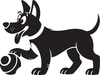 Playful Cartoon Dog Silhouette with Ball