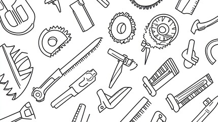 Obraz premium Hand drawn tools pattern background, various tools, illustration, seamless repeat