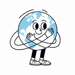 Cute Cartoon Earth Character Hugging Globe, Environmental Illustration