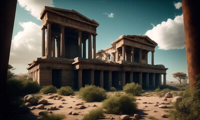 Surreal landscape ancient greece analog style. Generative AI	

