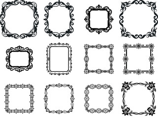 A collection of decorative floral and ornamental frames in vector silhouettes
