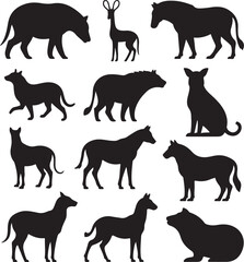 Collection of Twelve Animal Silhouettes Black and White