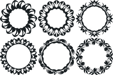 Collection of Beautiful Decorative Floral Frames and Borders in Black and White