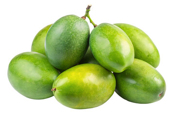 Obraz premium Green mangoes cluster of unripe fruit isolated on transparent background.PNG