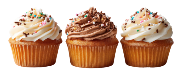 Delicious Cupcakes with Chocolate Sprinkles on White Background

