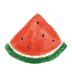 Vector watermelon icon, illustration of triangle watermelon slice isolated of white background, summer painting oil hand drawn art for kids in sketch style, traditional painting