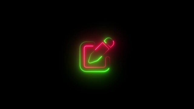 green and red color glow neon pen tob square icon animation
