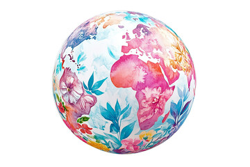 Watercolor globe with floral design isolated on a transparent background