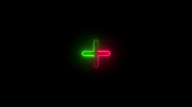 Green and red color glow neon plus icon animation