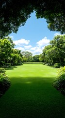 Naklejka premium Lush Lawn, Sunny Day, Park