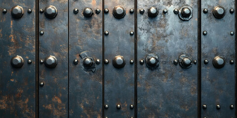 Fototapeta premium Close-up of Old Metal Door with Rivets and Weathered Texture
