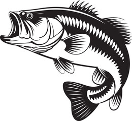 Largemouth Bass Fish Illustration Black and White