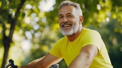 Happy Senior Man Cycling Outdoors