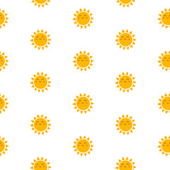 Cute seamless pattern with smiling sun faces. Summer design for kids fabric, wallpaper, or wrapping paper