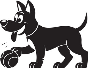 Playful Black Silhouette Dog with Ball Graphic
