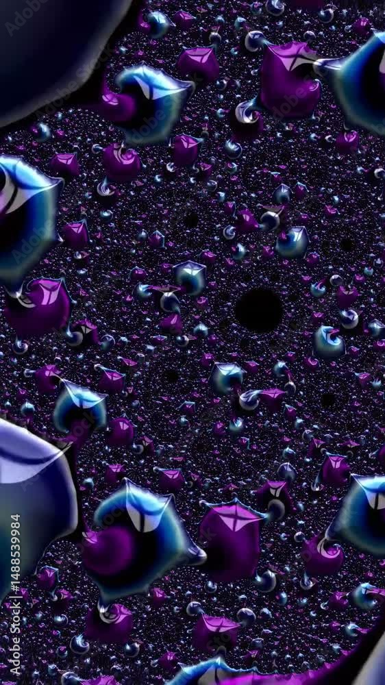 Poster fractals artwork display with a blend of swirling purple with complex detailing, zoom in