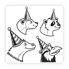 Cute Animal Faces Hand Sketched Doodle Vector