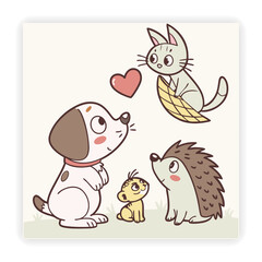 Cute Animal Faces Hand Sketched Doodle Vector