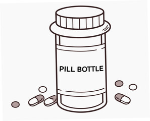 Pill bottle with scattered capsules in a minimalist style  
