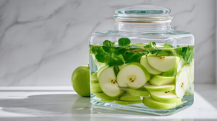 Apple Infused Water Station, Ideal For Spa Retreat Visual, Detox Water Concept, Event Hydration Station
