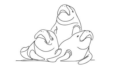 Continuous one single minimal line drawing Seals