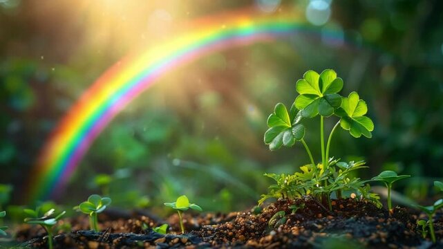 Four leaf clover with rainbow