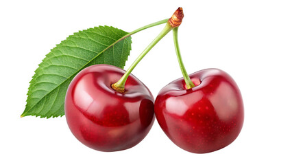 Two cherry fruits  isolated on white  background PNG