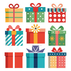  Colored Gift Boxes with Ribbon. Set of gift boxes different shapes and sizes
