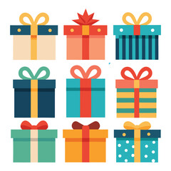  Colored Gift Boxes with Ribbon. Set of gift boxes different shapes and sizes
