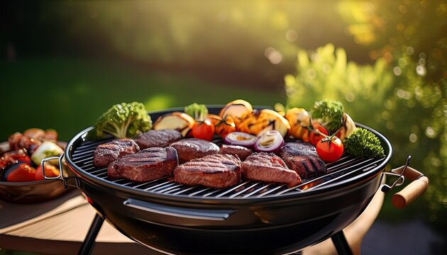 Ordentlich angerichtetes Grillgut auf Holzkohlegrill