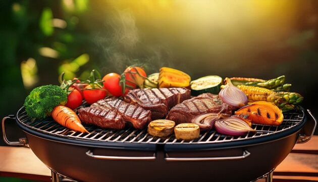 Ordentlich angerichtetes Grillgut auf Holzkohlegrill