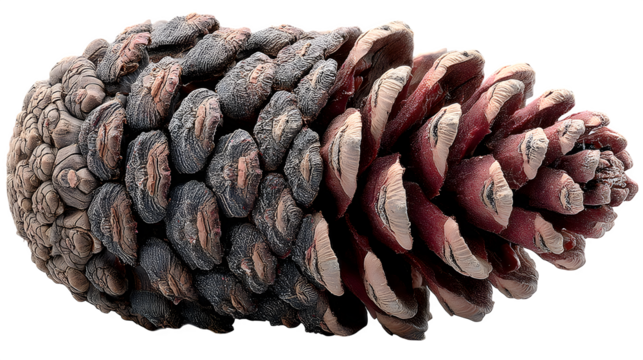 A realistic pinecone with intricate scales, highlighting nature?s beauty, displayed on white --ar 16:9 --v 7.0 --s 750