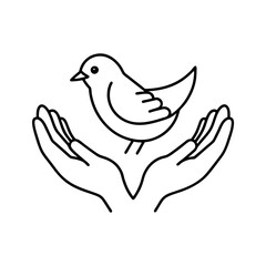 Two hand holding a cute bird illustration