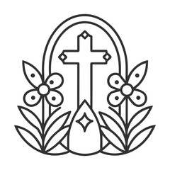 Cinematic Ornate Cross with Floral & Geometric Detail – Monochrome Art