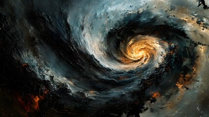 Fototapeta premium A stunning cosmic vortex reveals the universe's raw power. Golden spirals meet nebulous clouds, creating a galactic masterpiece. Astronomy and Galaxy backgrounds