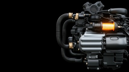 Turbocharger Aerodynamics Horsepower. Turbocharged Engine with Glowing Airflow Ducts and Advanced Design Features